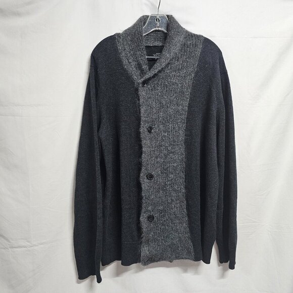 AllSaints Shawl Neck Cardigan Sweater Men Size XXL Gray Charcoal Cotton blend - Picture 2 of 12